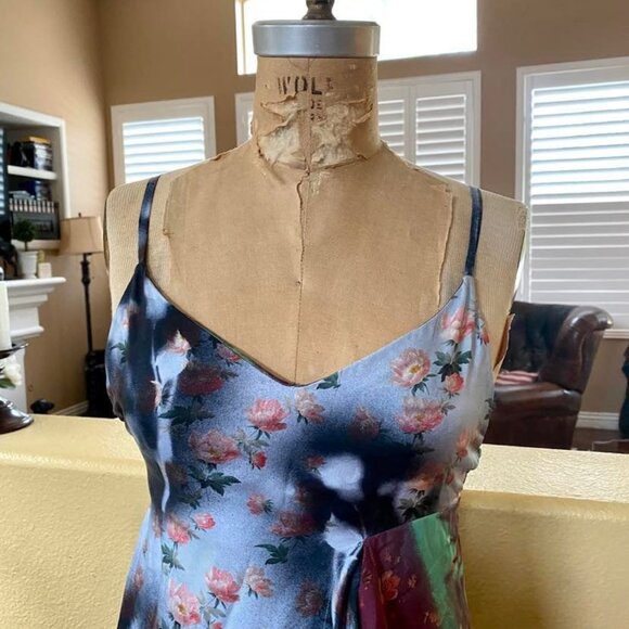 Clemente Botanical Silk Slip Midi Dress Asymmetric Sz 32 XXS/0 - Picture 13 of 14